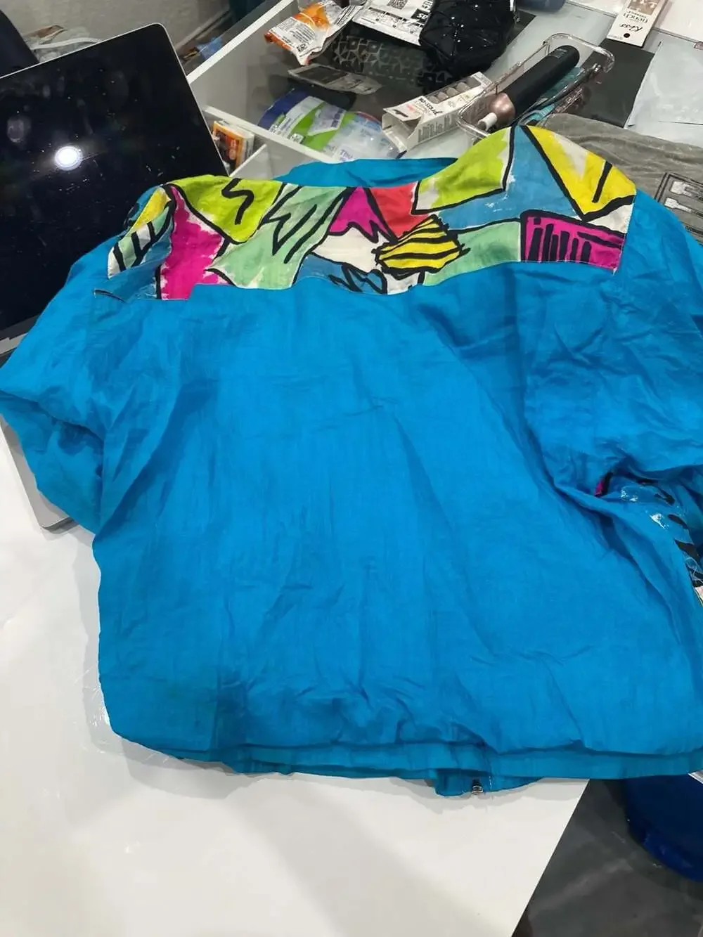 Vintage 80s Mureli Abstract Geometric Color Block Nylon Windbreaker Jacket - Picture 3 of 3